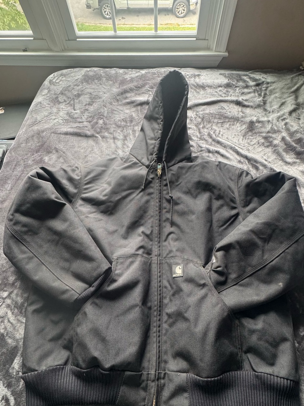Carhartt Black Hooded Zip-Front Work Jacket